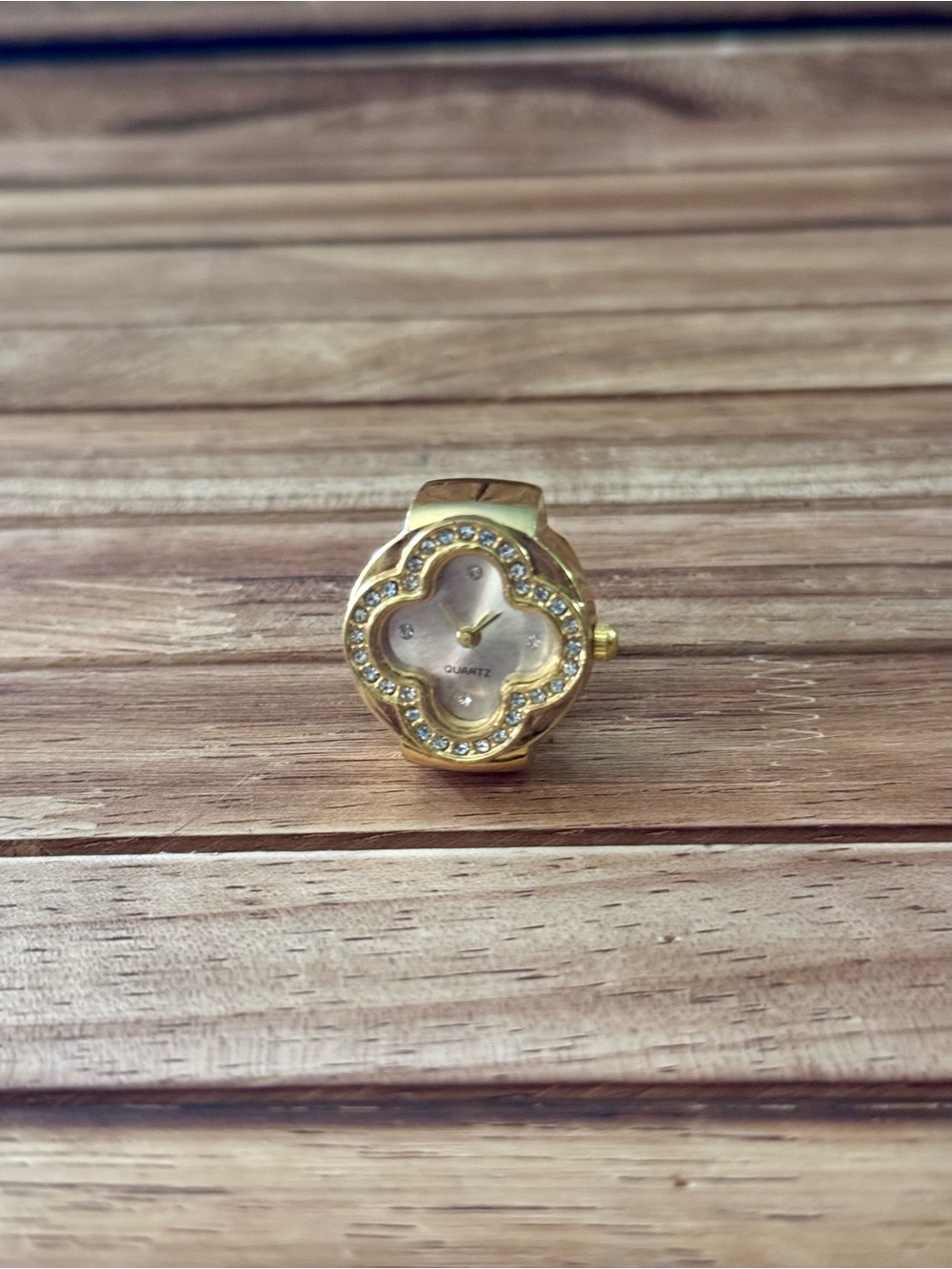 Gold-Tone Floral Crystal Women's Ring Watch - Quartz